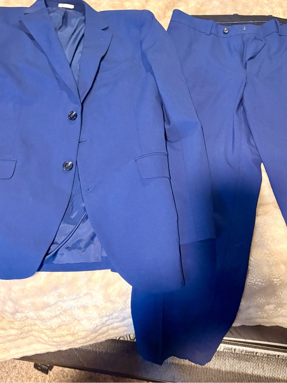 Men's Slim-Fit Blue Two-Piece Suit Jacket & Trousers- 30W x 30L. Only worn 1x